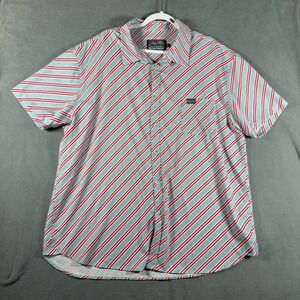 Burlebo Shirt Mens 2XL Performance Button Up Red Blue Stripe USA Print 4th